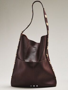 Anthropologie Studded Vegan Leather North South Shoulder Hobo Bag